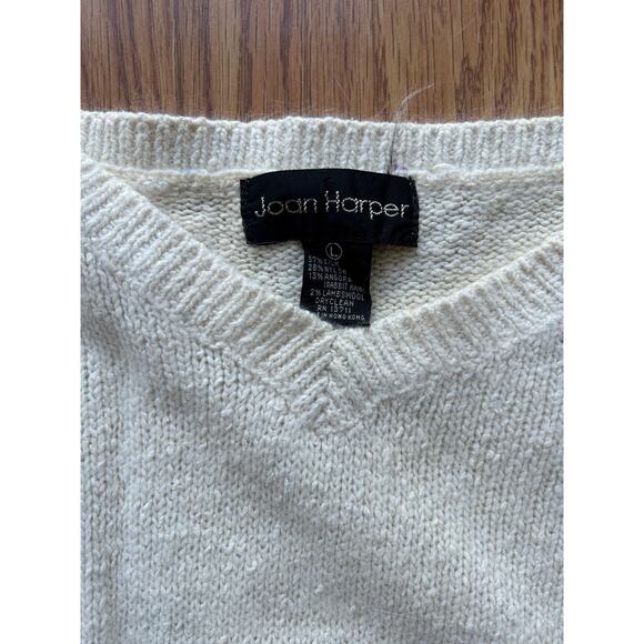 1960s Vintage Cream Sweater Silk Angora Lambswool Knit Pullover - Size M - Picture 4 of 5